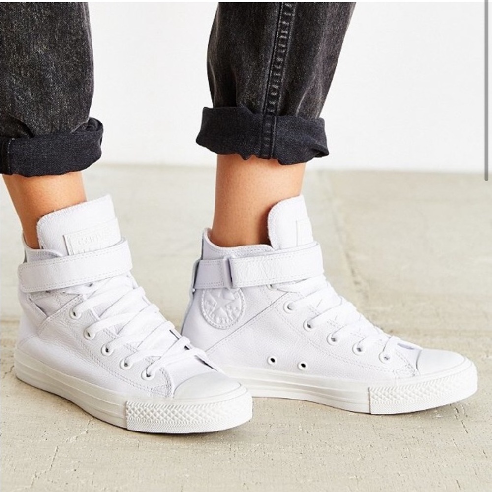 Converse Brea white leather high top sneakers